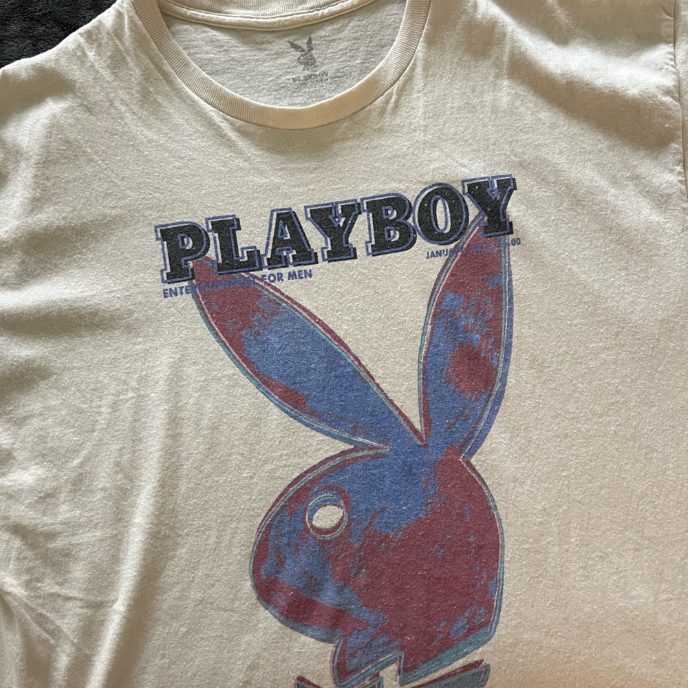 Playboy Graphic Tee XL Vintage Style Bunny Logo Cream Y2K Streetwear Shirt - Picture 4 of 7